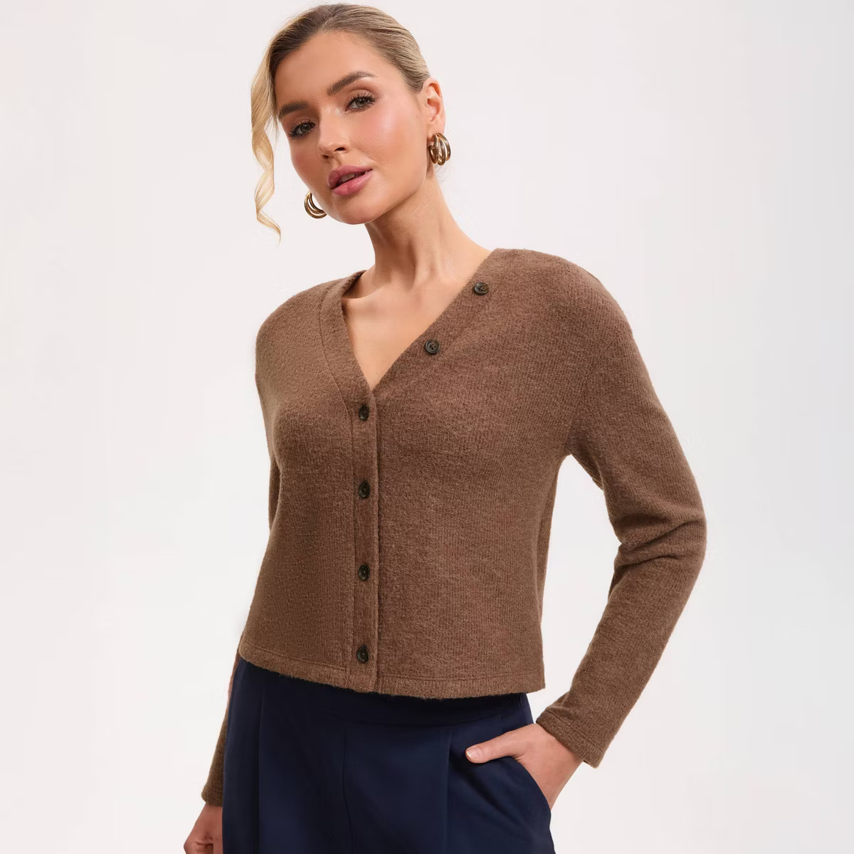 Women's Scarf Detail Cardigan - A New Day™ Brown | Target