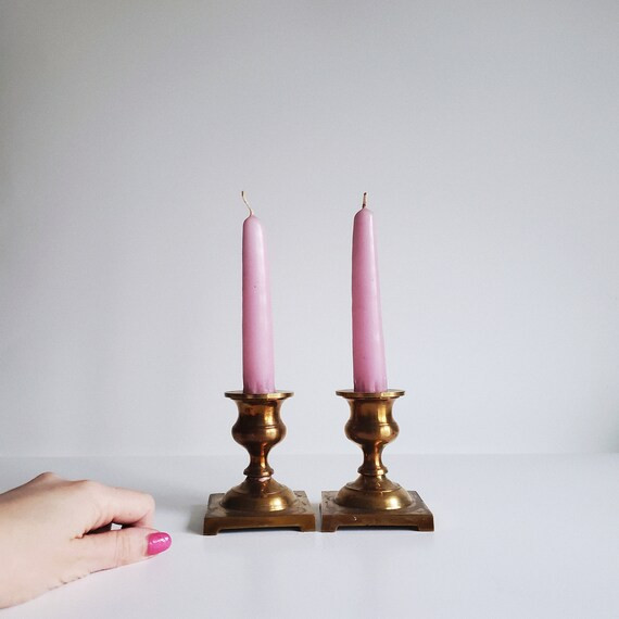 Vintage Brass Candlesticks Pair of Brass Candle Holders MCM | Etsy Canada | Etsy (CAD)