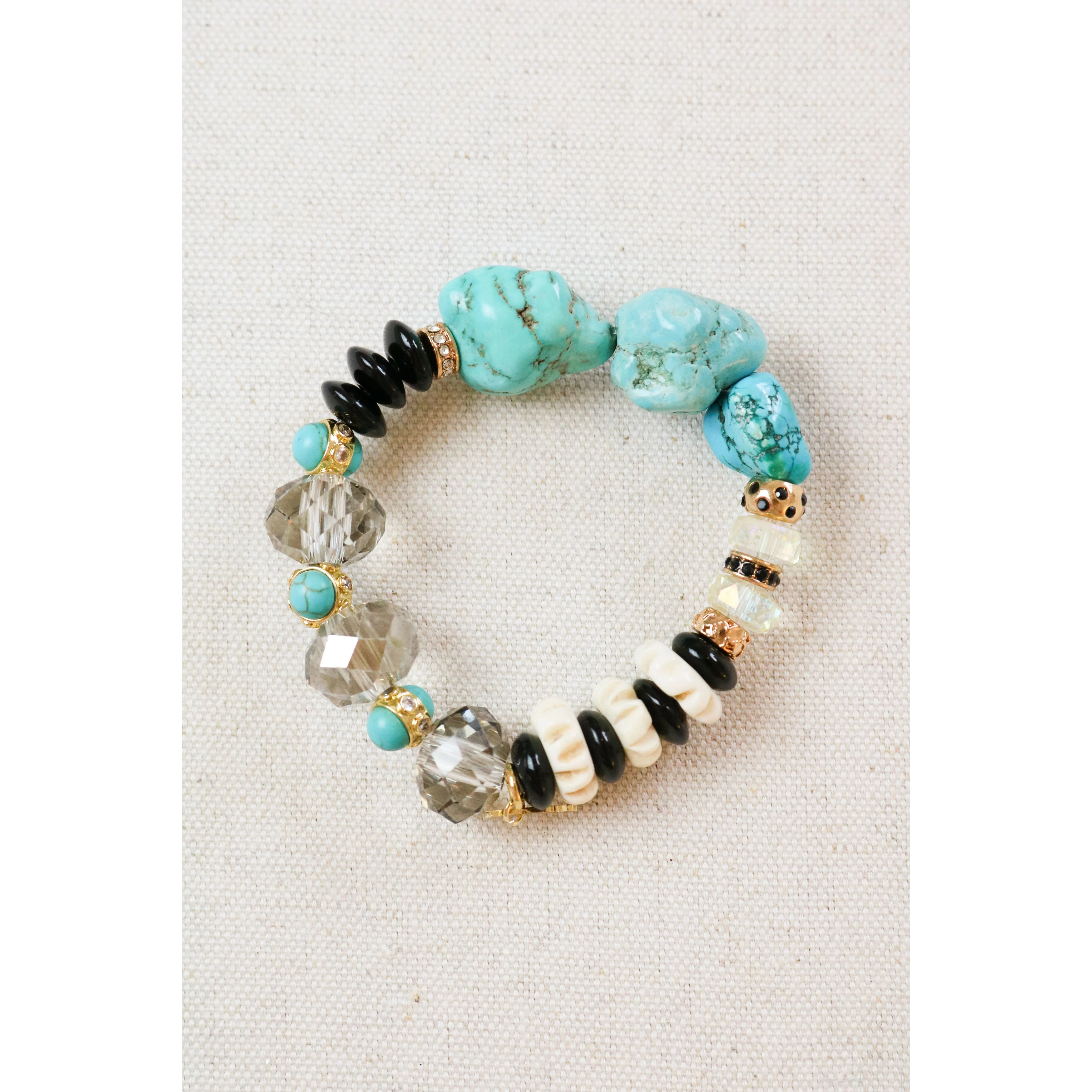 Turquoise + Onyx Bead Soup Bracelet | Taylor Reese