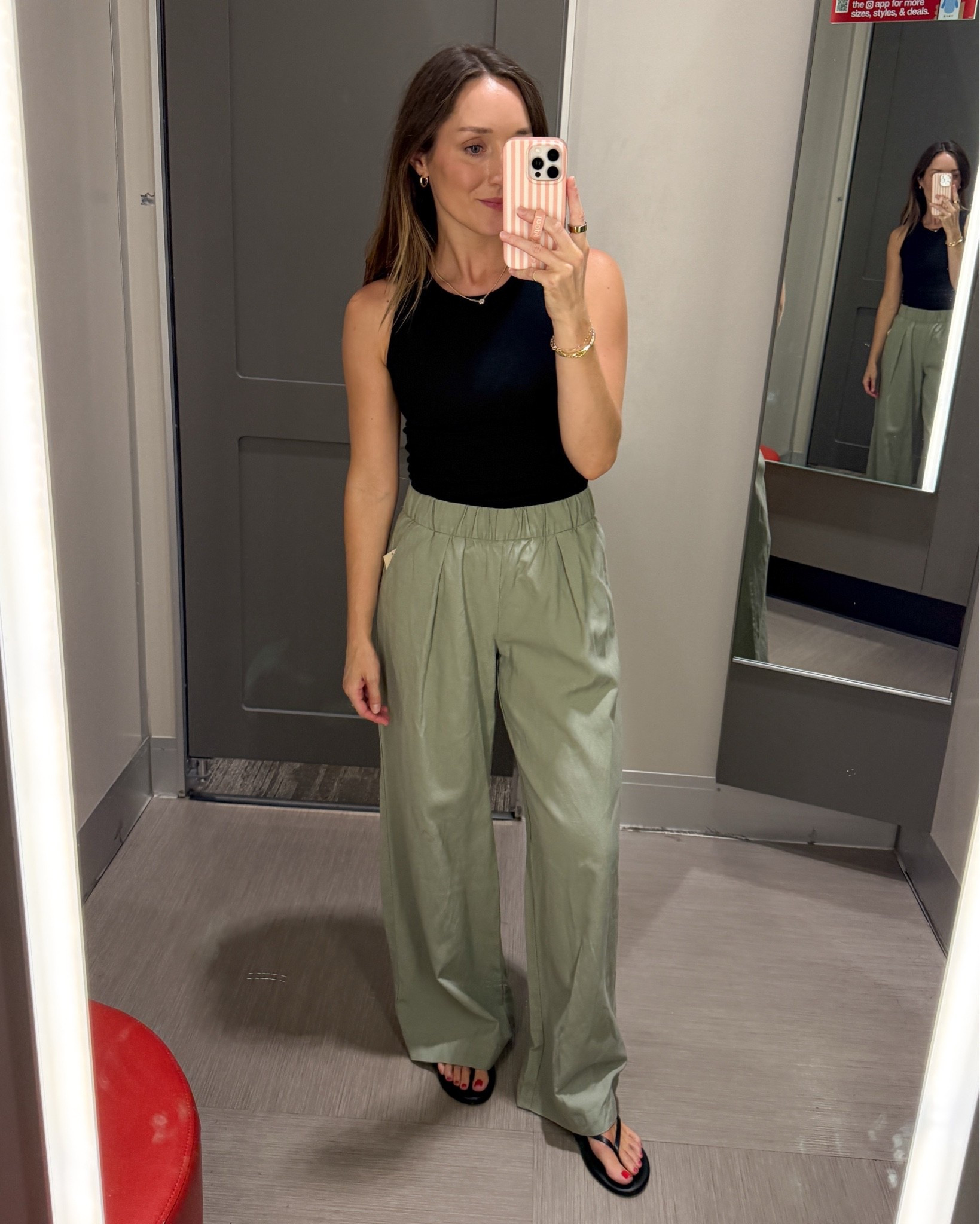 These wide leg pull on pants are great for work or casual. Wearing a size XS. They are on sale for 30% off! ￼