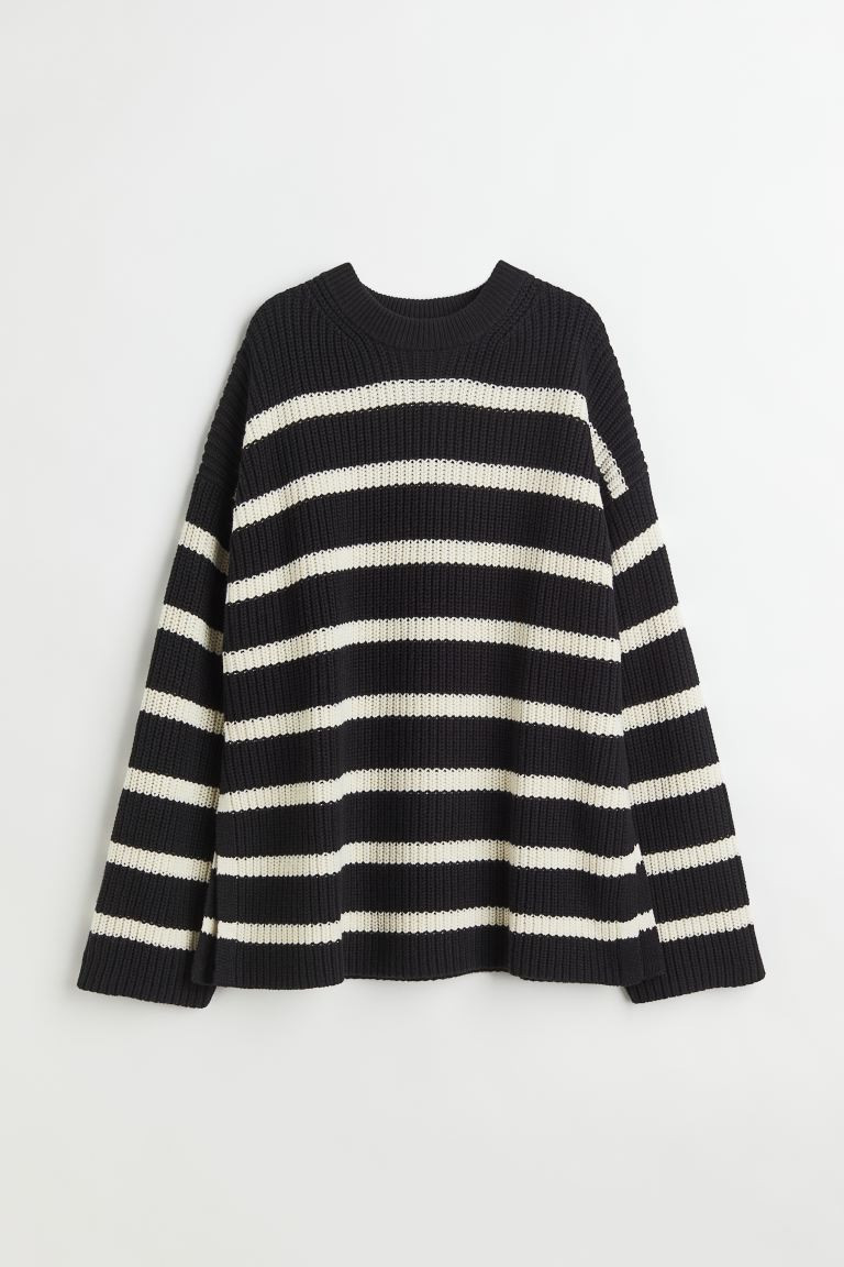 Oversized Double-knit Sweater - Black/white striped - Ladies | H&M US | H&M (US + CA)