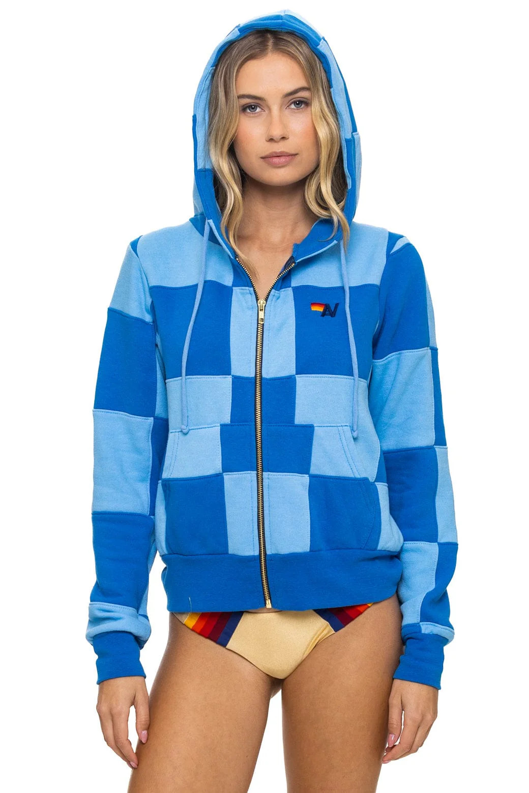 CHECK QUILT ZIP HOODIE - SKY // ADVENTURE BLUE | Aviator Nation