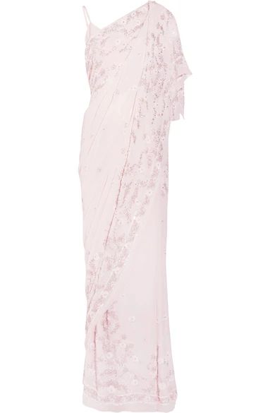 Needle & Thread - Astral Embellished Silk-chiffon Saree - Pastel pink | NET-A-PORTER (UK & EU)