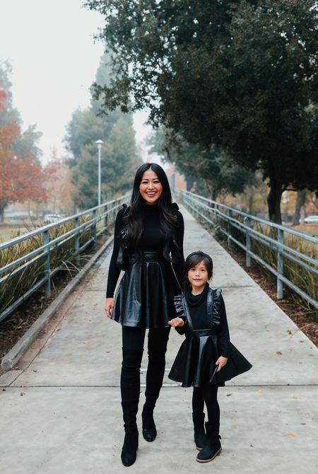 Mommy and me fall outfit, black faux leather dress, over the knee boots OTK boots 

#LTKSeasonal #LTKfamily #LTKkids