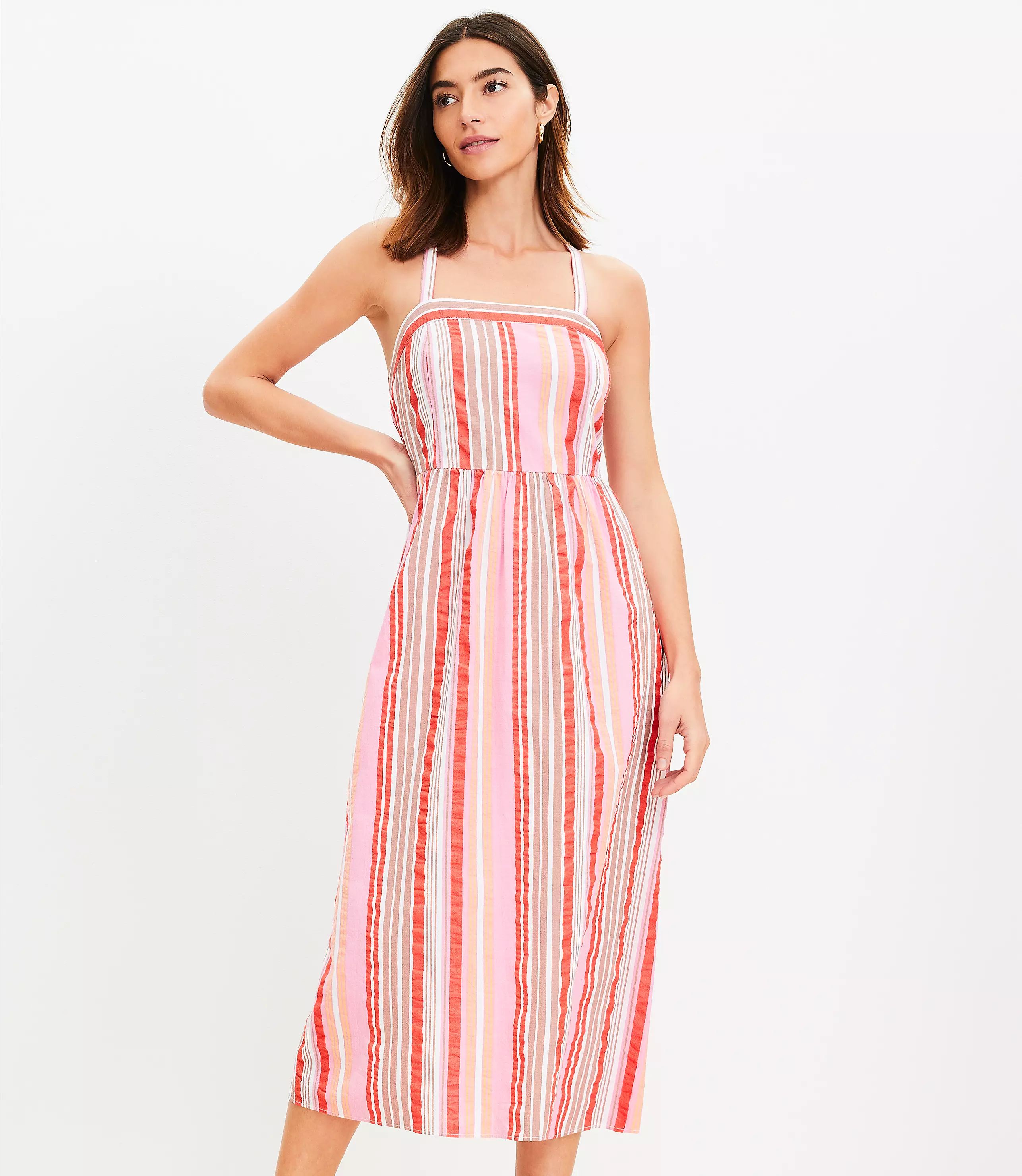 Petite Striped Cross Back Maxi Dress | LOFT