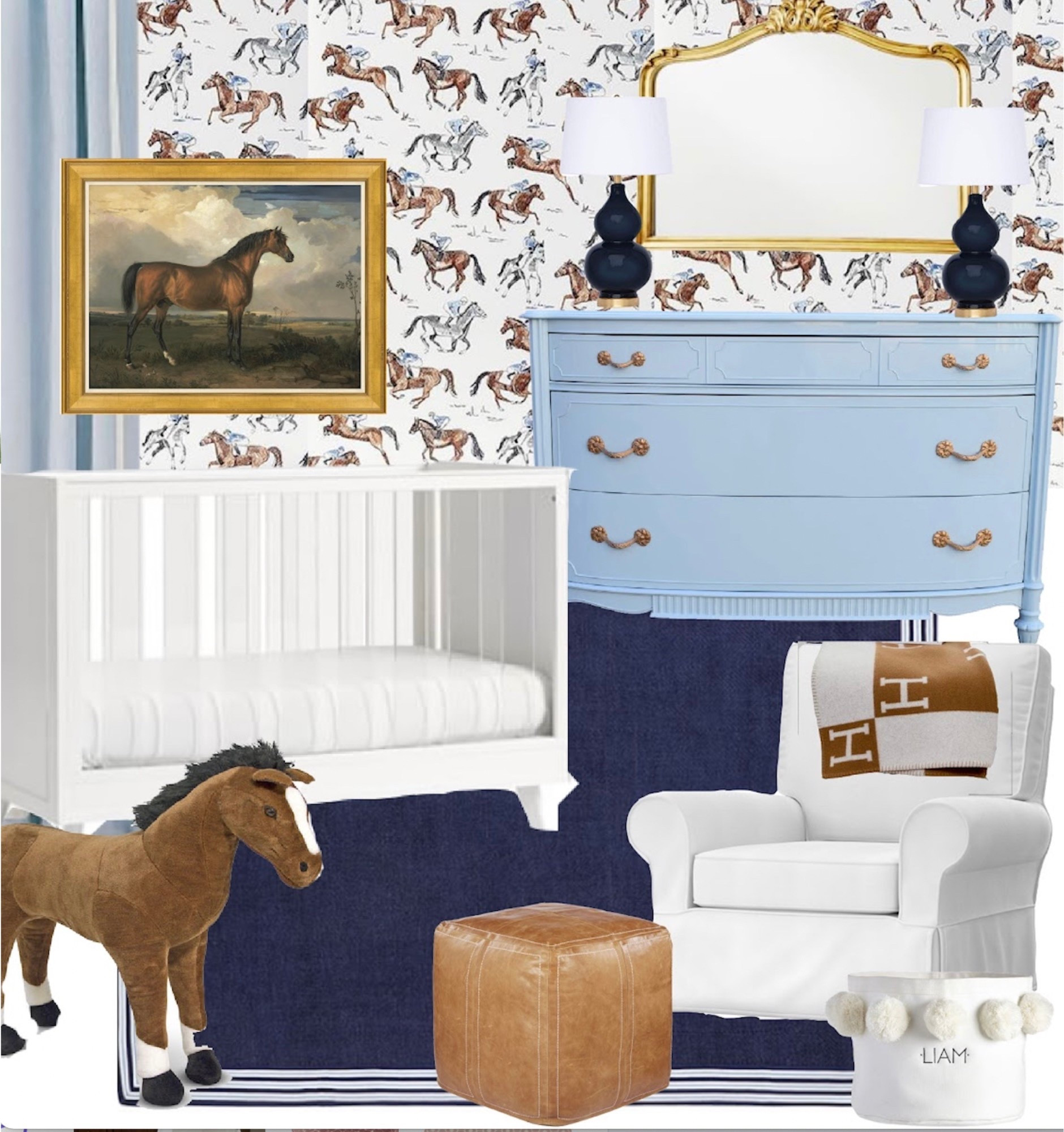 Equestrian themed baby boy nursery #nursery #boynursery #baby #horse #equestrian #grandmillenial #grandmillenialdecor #grandmillenialstyle 

#LTKKids #LTKBaby #LTKHome