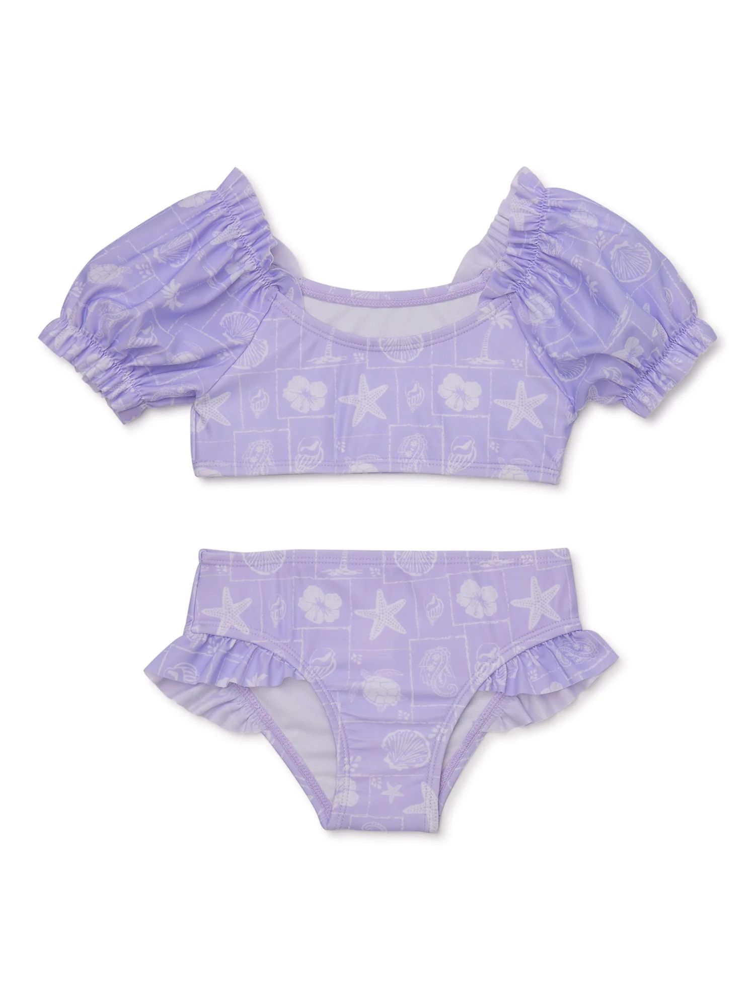 Wonder Nation Toddler Girl Puff Sleeve Bikini with UV Protection, Sizes 12M-5T | Walmart (US)