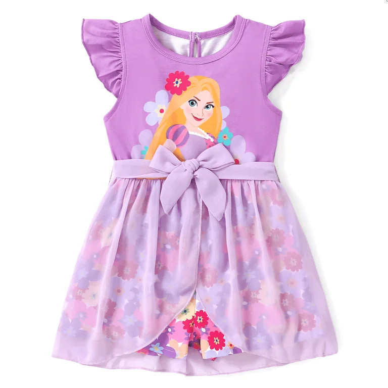 Disney Princess Girls Romper Rapunzel Graphic Jumpsuit with Tulle Skirt Dresses Ruffled Sleeve Su... | Walmart (US)