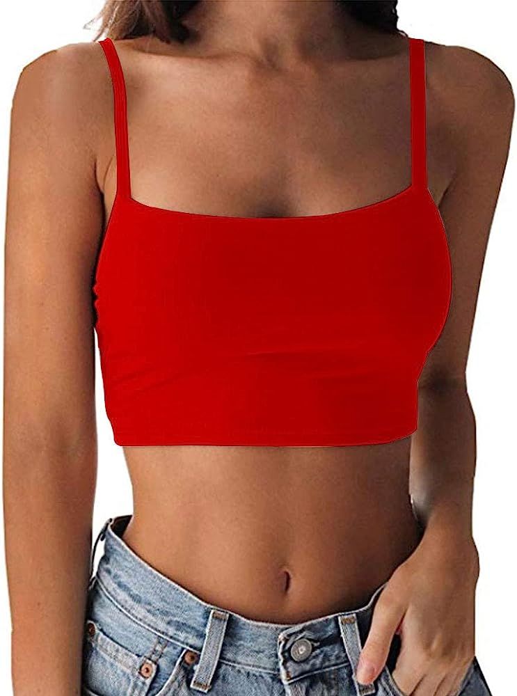 LuFeng Women's Crop Top Cami Camisole Summer Women Sexy Slim Sleeveless Backless Spaghetti Strap Tan | Amazon (US)