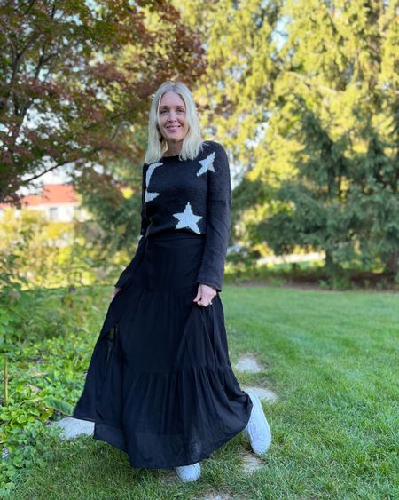 Black maxi skirt outfit with black  star and moon sweater and adidas sneakers.

Use code DOUSED10 for 10% off at Gibsonlook.


#LTKstyletip #LTKunder50 #LTKunder100