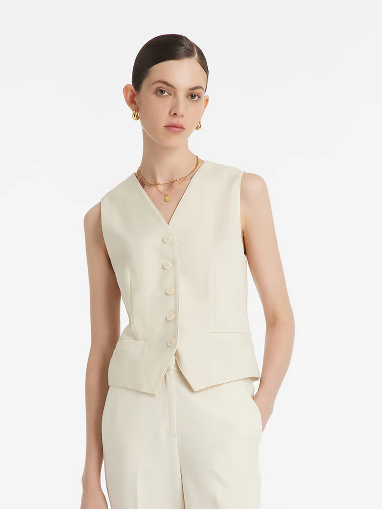 Worsted Wool Single-Breasted Women Vest | GOELIA