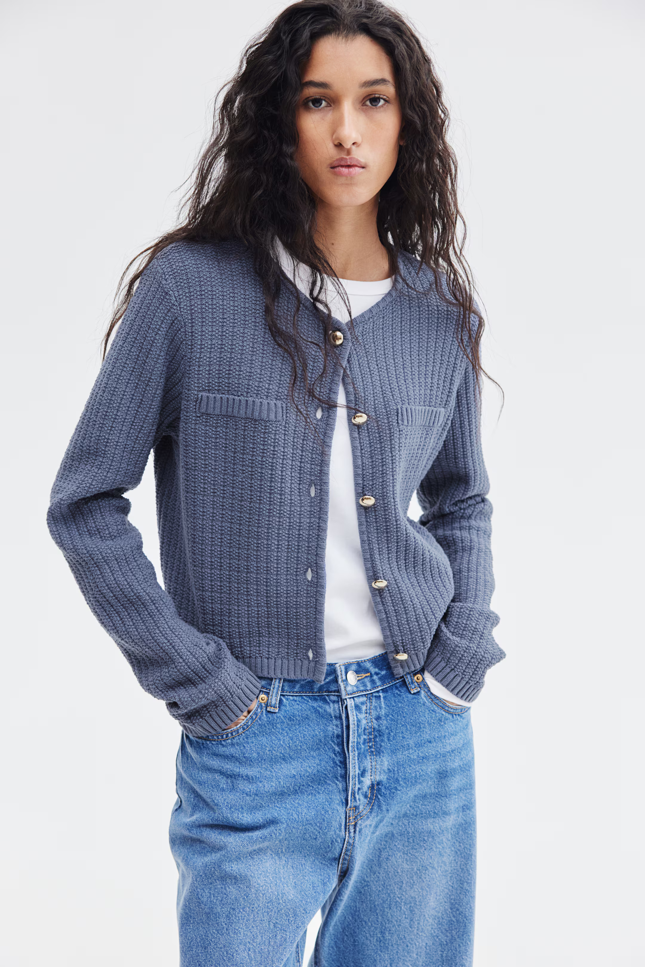 Moss-Knit Cardigan - Dusty blue - Ladies | H&M US | H&M (US + CA)