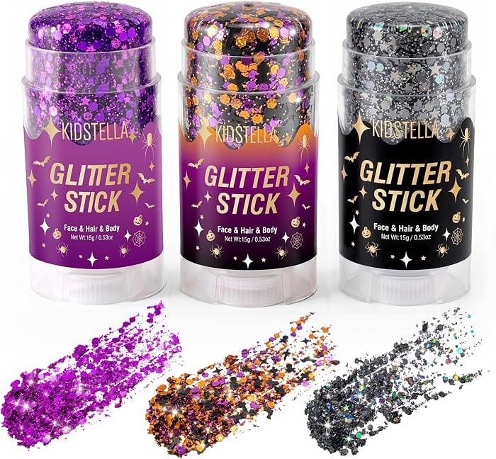 Halloween Body Glitter Stick for Face and Hair, Bat Cross Ghosts Sequins | Amazon (US)