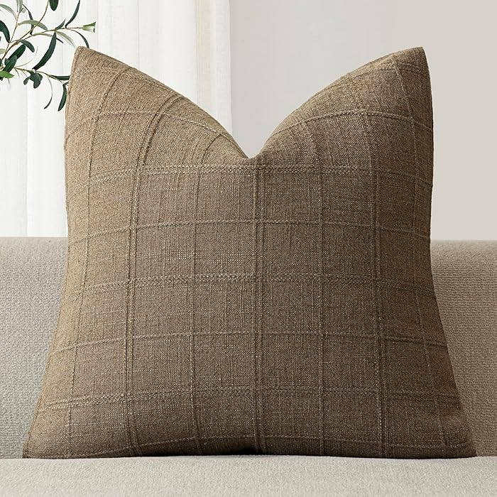 Foindtower Set of 1 Decorative Linen Check Throw Pillow Cover Neutral Farmhouse Vintage Cushion C... | Amazon (US)
