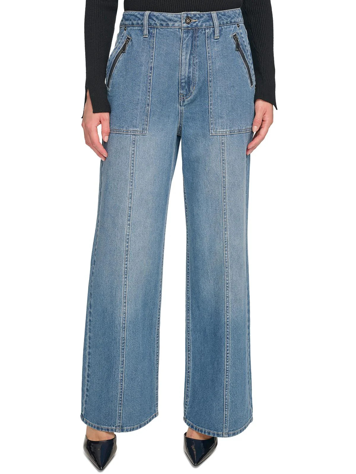 Womens High Rise Pintuck Wide Leg Jeans | Shop Simon