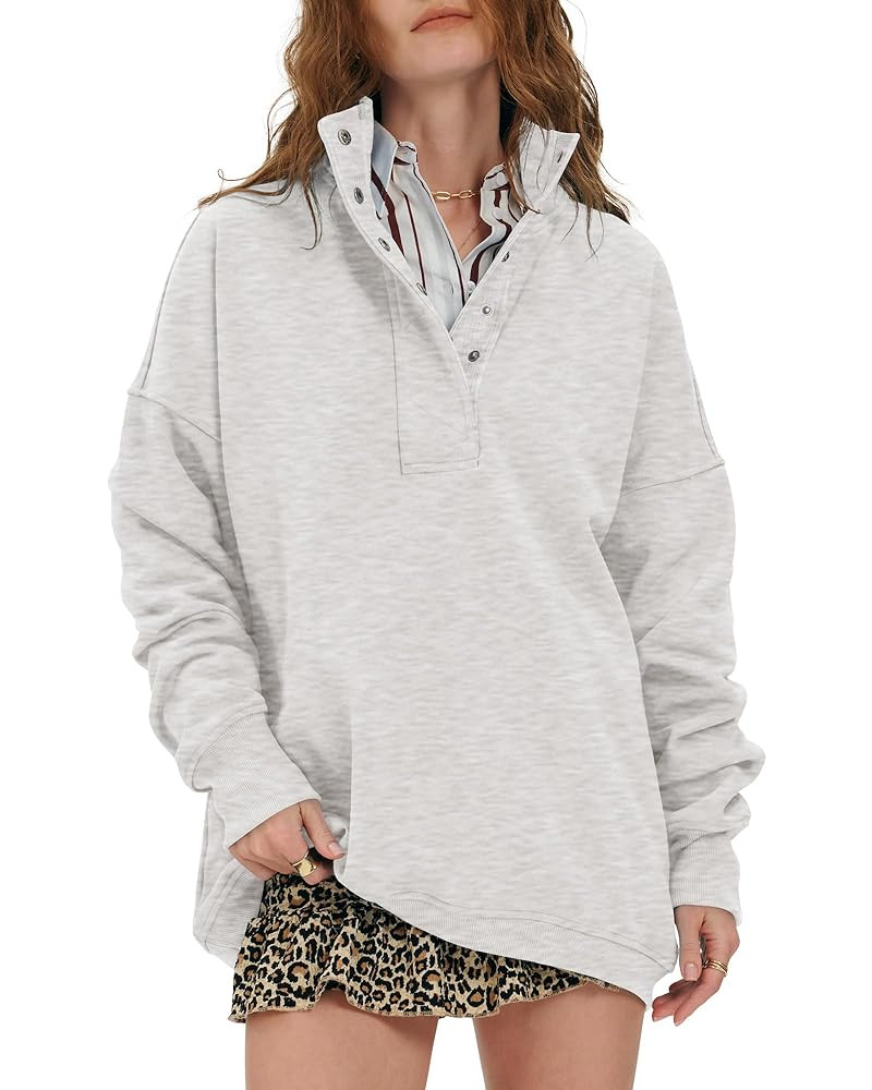 Locachy Womens Casual Button Henley Neck Cotton Oversized Sweatshirt Long Sleeve Pullover Tops Ou... | Amazon (US)