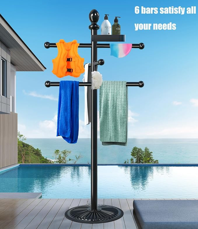 Yozoluck Pool Towel Rack Outdoor, 6 Bars Metal Heavy Duty Never Tilt Pool Accessories with Heavy ... | Amazon (US)