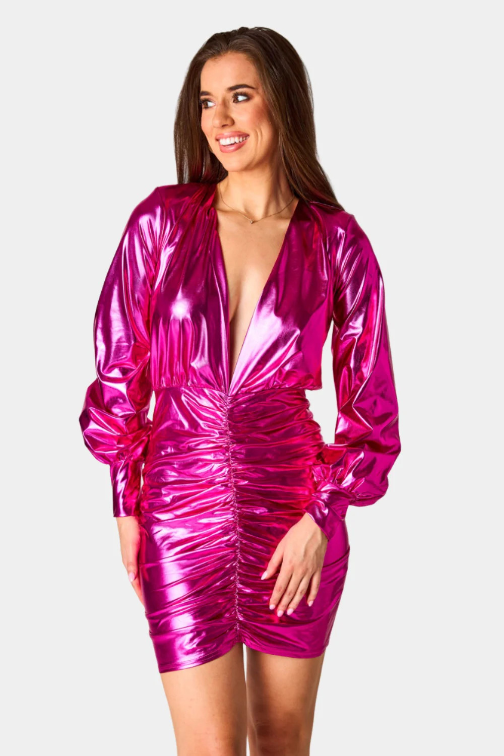 BuddyLove | Cyrus Metallic Short Dress | Fuchsia | BuddyLove