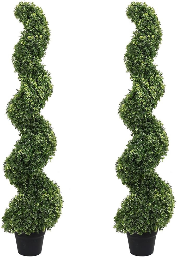 4ft Spiral Boxwood Topiary Trees Artificial Outdoor Set of 2 - UV Resistant Faux Plants for Outsi... | Amazon (US)