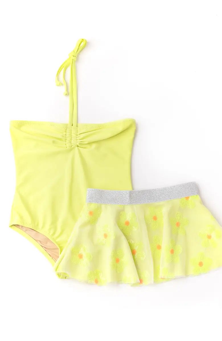 Kids' Daisy One-Piece Swimsuit & Cover-Up Skirt Set | Nordstrom