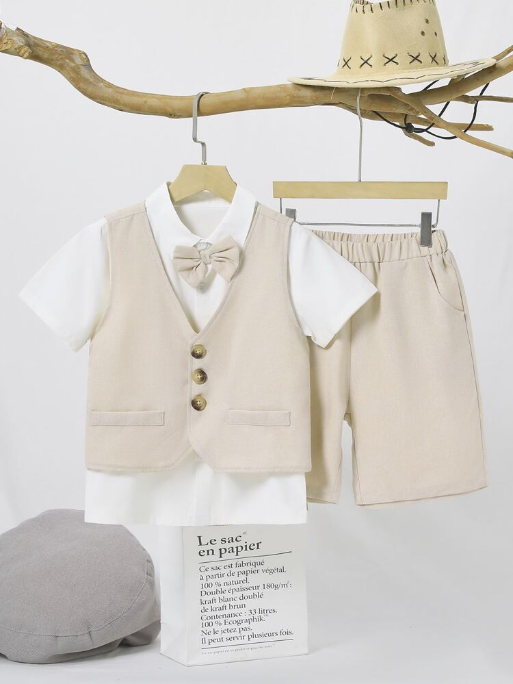 Boys Button Front Vest Blazer & Shorts & Shirt & Bow Tie | SHEIN
