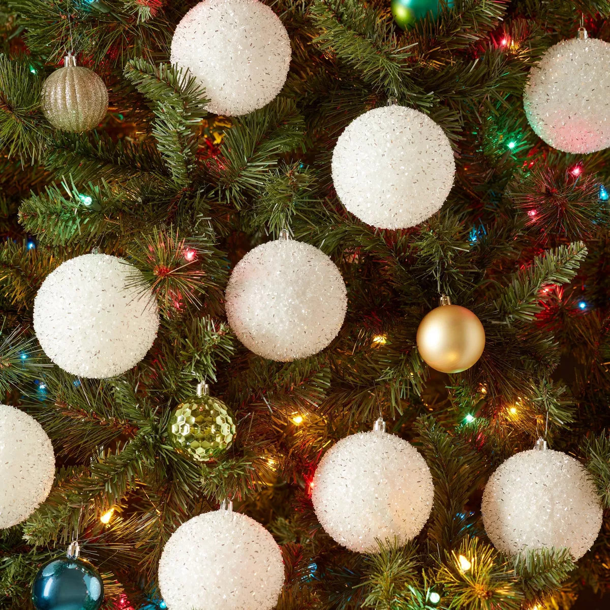 9pc Tinsel Ball Christmas Tree Ornament Set White - Wondershop™ | Target