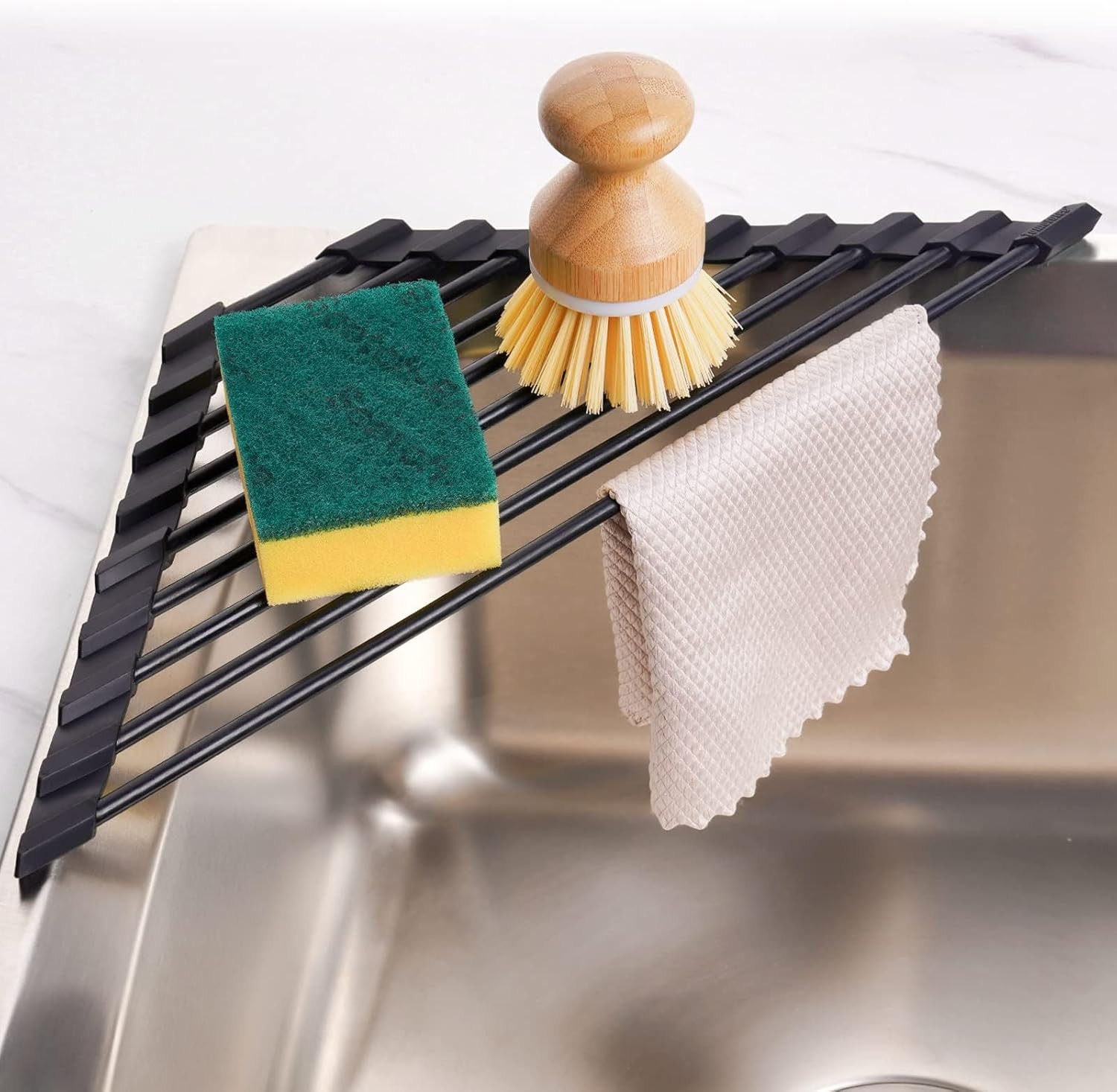 Tomorotec Triangle Roll Up Dish Drying Rack with Silicone Coating, Black | Amazon (US)
