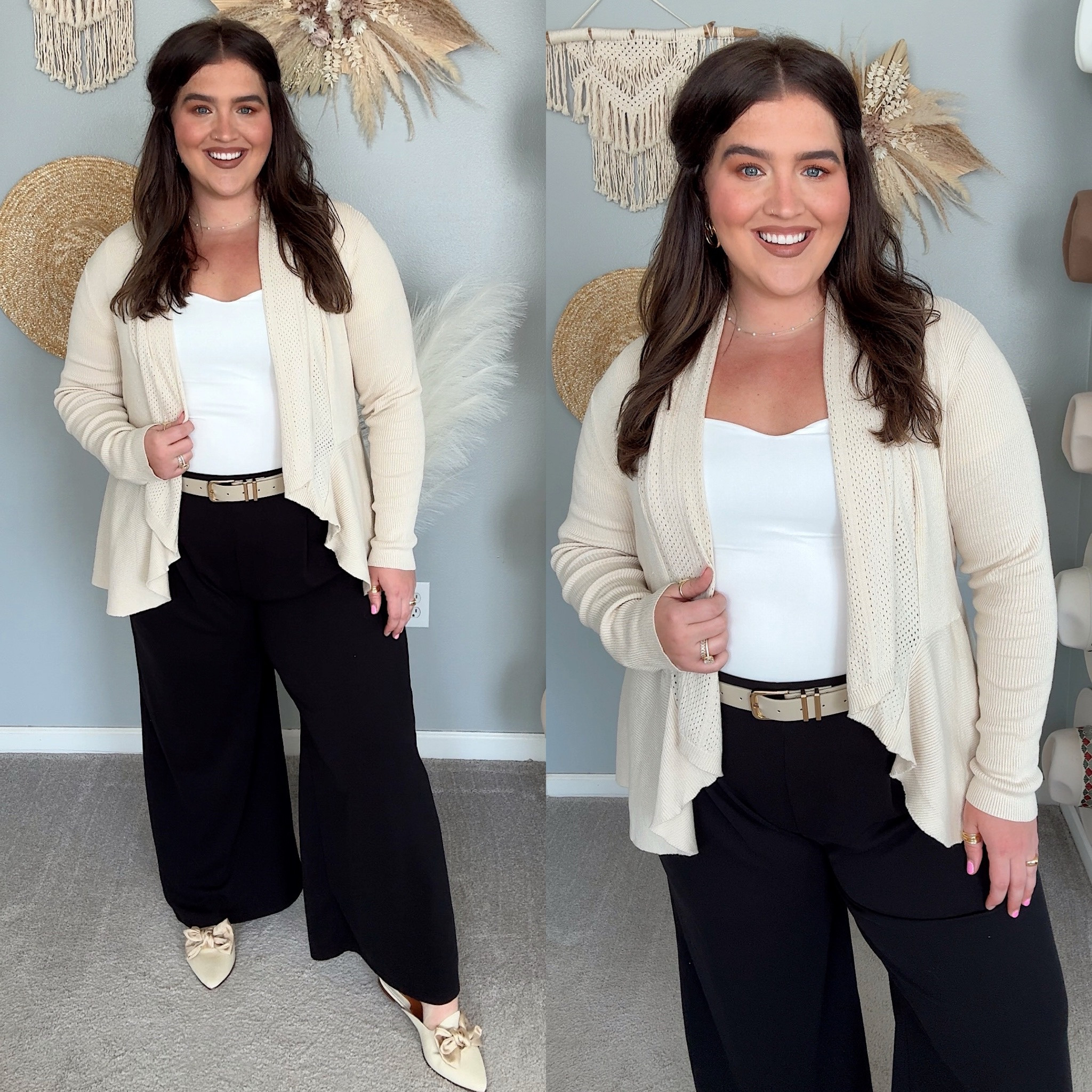 Amazon Fall outfit inspo 🍂 Sweetheart neckline shirt, cardigan, waffle knit work pants, flats 
Neutral comfy workwear office outfit 
Top + cardigan are size XL
Pants XXL

#LTKWorkwear #LTKStyleTip #LTKPlusSize