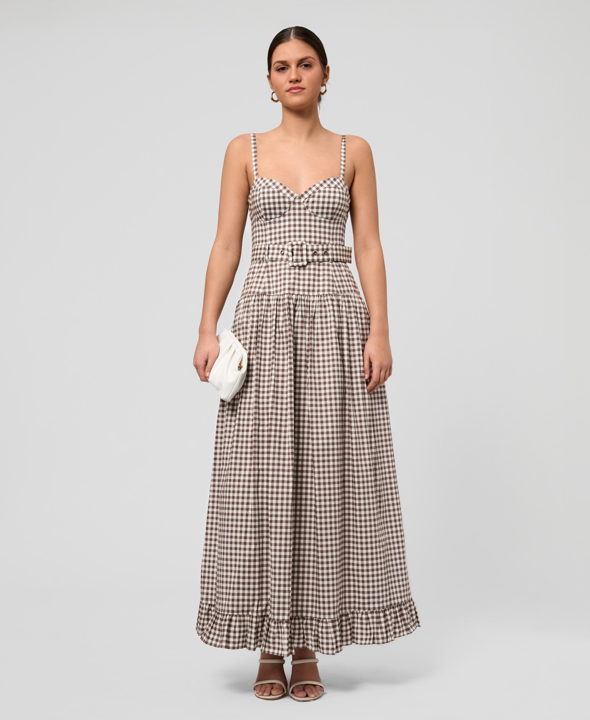 Rachel Rachel Roy Women's Elodie Sweetheart Neck Maxi Dress - Brown Gingham | Macy's