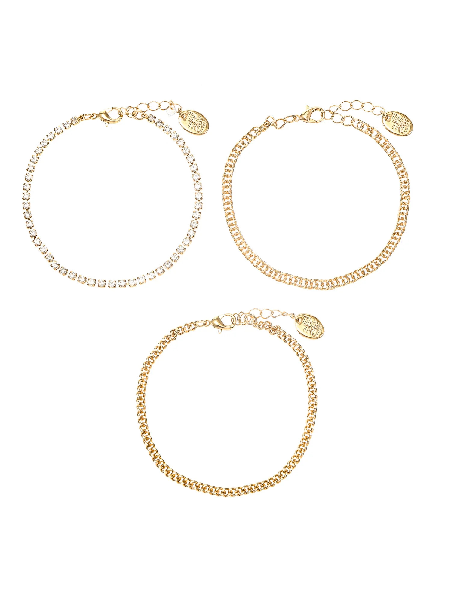 Time and Tru Gold Tone and Cubic Zirconia Link and Tennis Bracelet Set, Gold Tone, 7.5, 3-Piece | Walmart (US)