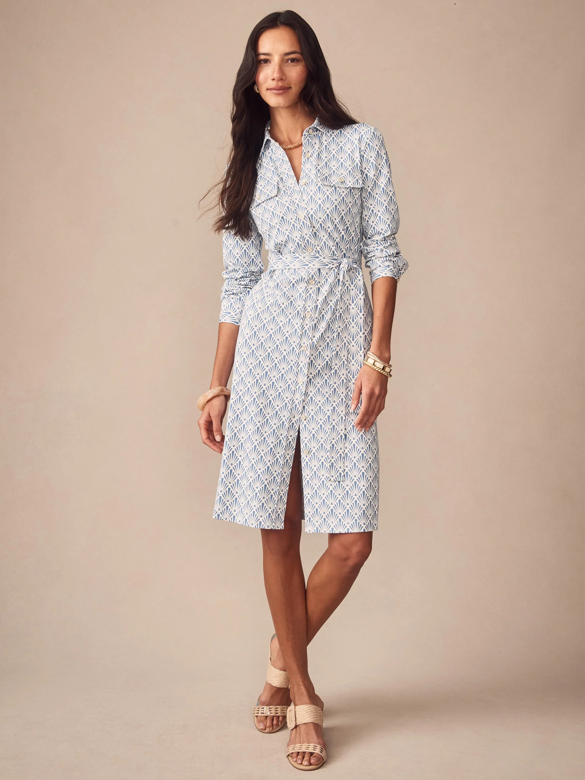Off_White/Blue Sandshell Haarlem Dress | Women's Dresses | J.McLaughlin | J.McLaughlin