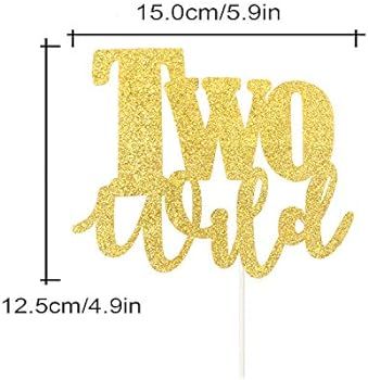 Two Wild Cake Topper, 2nd Second Birthday Sign,Baby Shower Party Decorations（ Double Sided Gold... | Amazon (US)