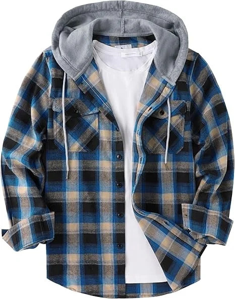 SWISSWELL Men's Hooded Flannel Shirt for Men Plaid Shirts Long Sleeve Button-Down Flannel Jacket ... | Walmart (US)