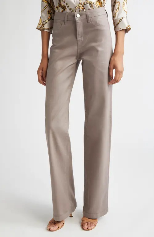 L'AGENCE Clayton High Waist Wide Leg Pants in Driftwood Coated at Nordstrom, Size 33 | Nordstrom