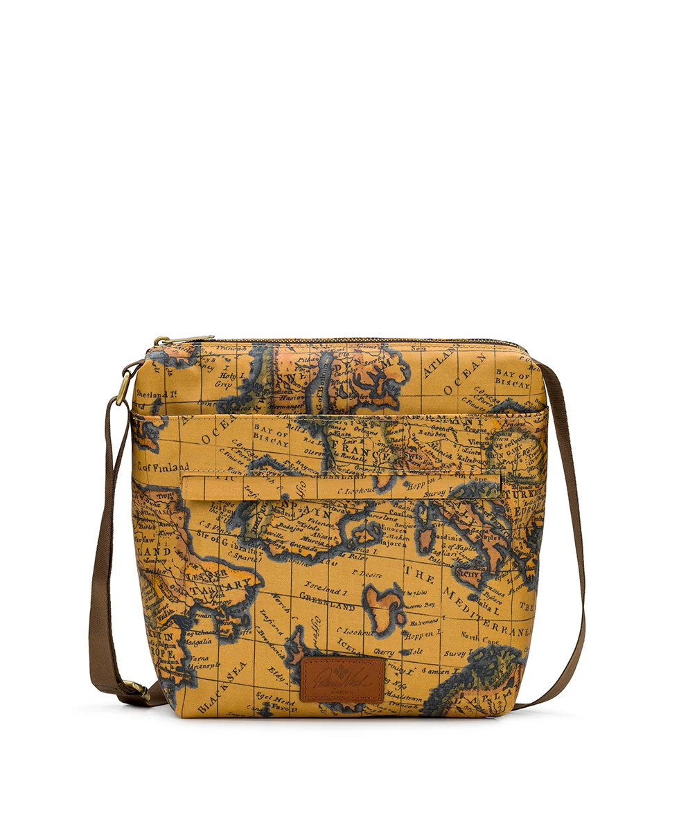 Carmini Crossbody - Patina Coated Linen Canvas European Map Print | Patricia Nash Designs