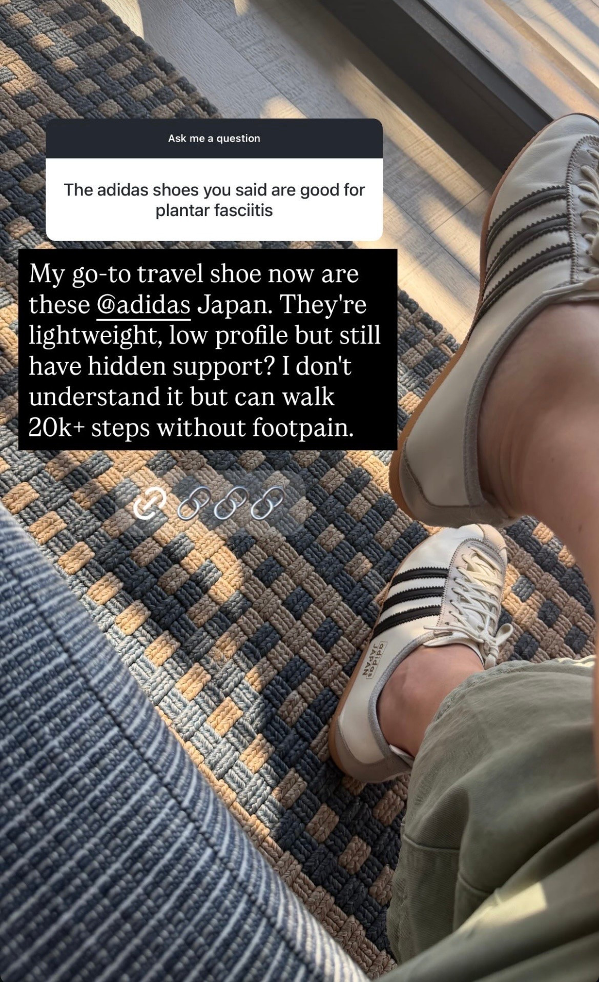 My go-to travel shoe is the Adidas Japan. Lightweight and stylish but still supportive, and really helpful if you deal with plantar fasciitis. These seriously allow me to walk 20k+ steps without pain — they’re that good.

#LTKTravel #LTKActive