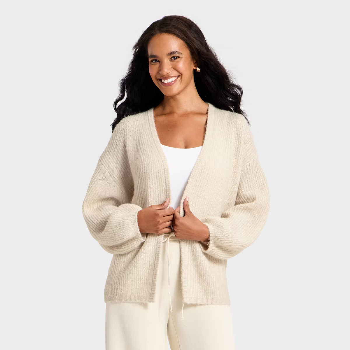 Women's V-Neck Open Cardigan - A New Day™ Oatmeal | Target