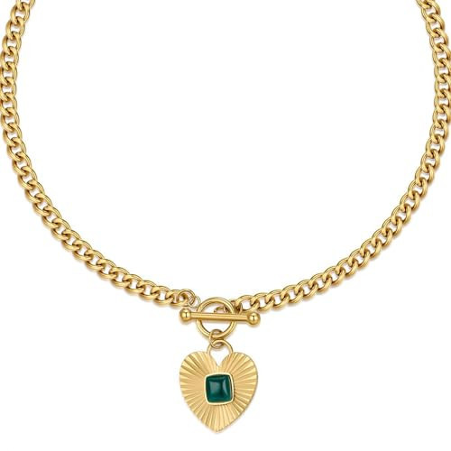 OKKEDY Love Heart Pendant Necklace for Women, Evil Eye Toggle Clasp Interlocking Heart Chain Necklace 18K Gold Plated Link Jewelry Gift | Amazon (US)