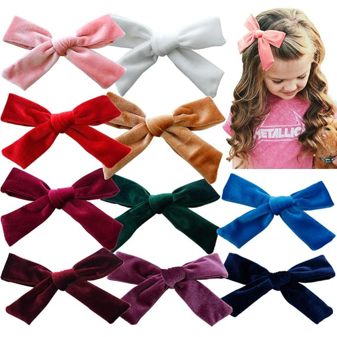 Big Hair Bows Girls Toddler Velvet 5 inches 10 PCS Hair Clips for Girls Alligator Baby Ponytail H... | Amazon (US)
