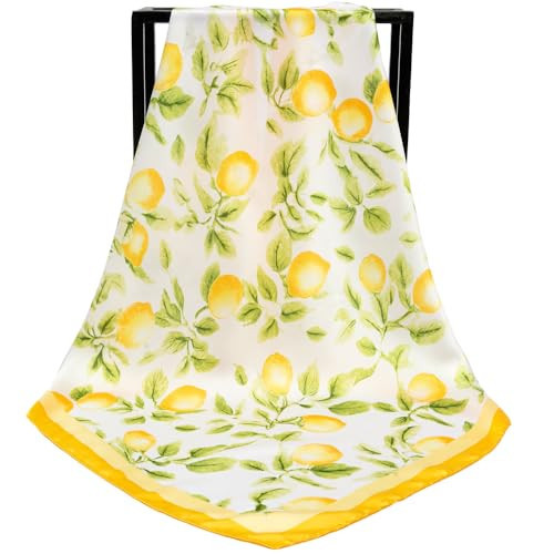 NaSoPerfect 27 inch Silk Feeling Scarf Square Satin Head Scarves Fashion Lemon Neck Scarfs for Women | Amazon (US)