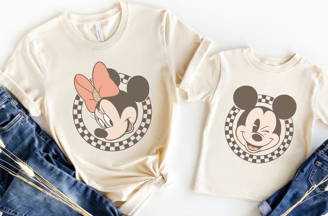 Retro Disney Shirts, Mickey Checkered Shirt, Disney Family Shirts, Minnie Mouse Tees, Vintage Dis... | Etsy (US)