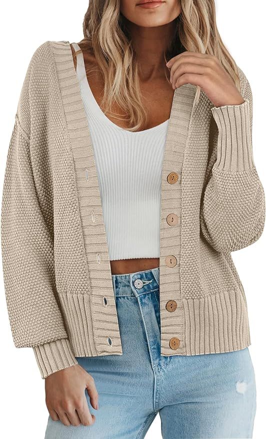 Caracilia Women Cardigan Sweater Fall Winter Oversized Open Front Long Sleeve Jacket Button V Nec... | Amazon (US)