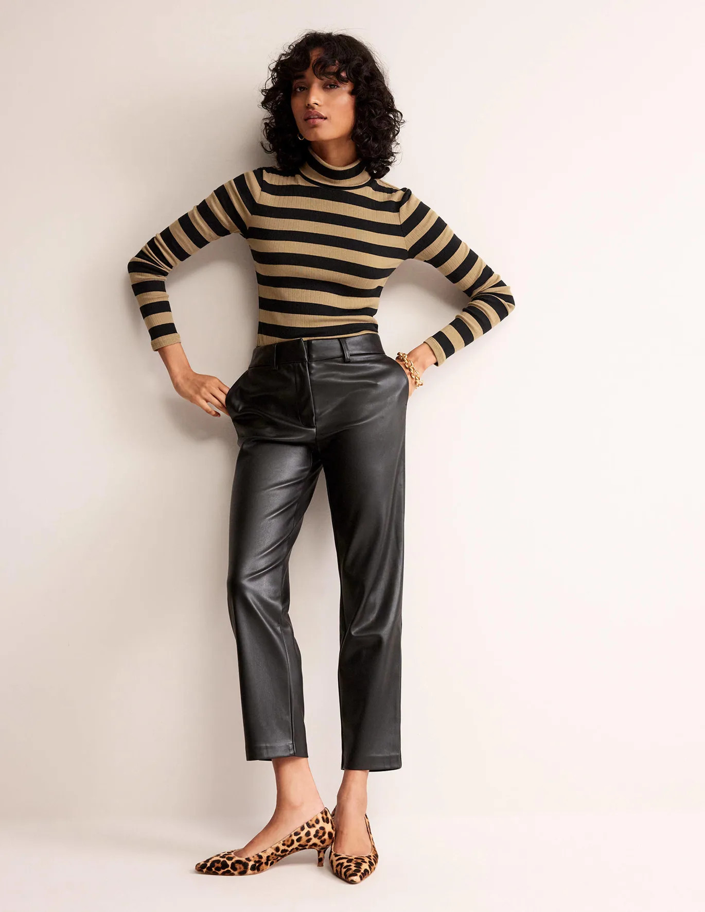 Anna Rib Roll Neck Top - Camel, Black | Boden (UK & IE)