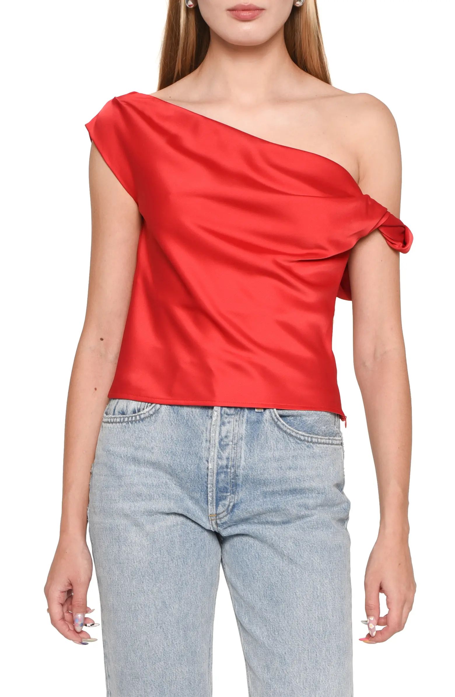 WAYF Twist One-Shoulder Satin Blouse | Nordstrom | Nordstrom