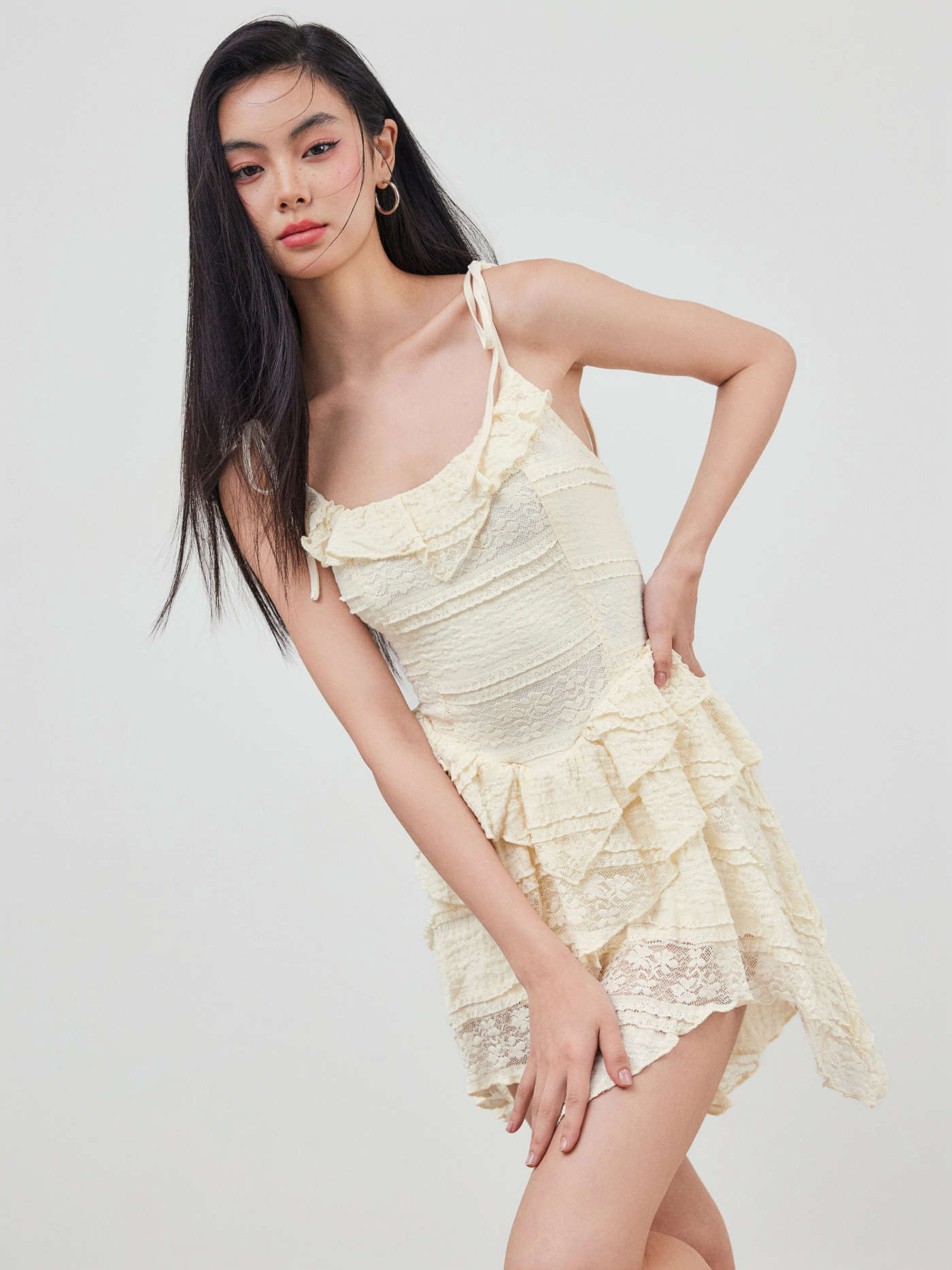 Lace Square Neck Layered Knotted Mini Dress | Cider