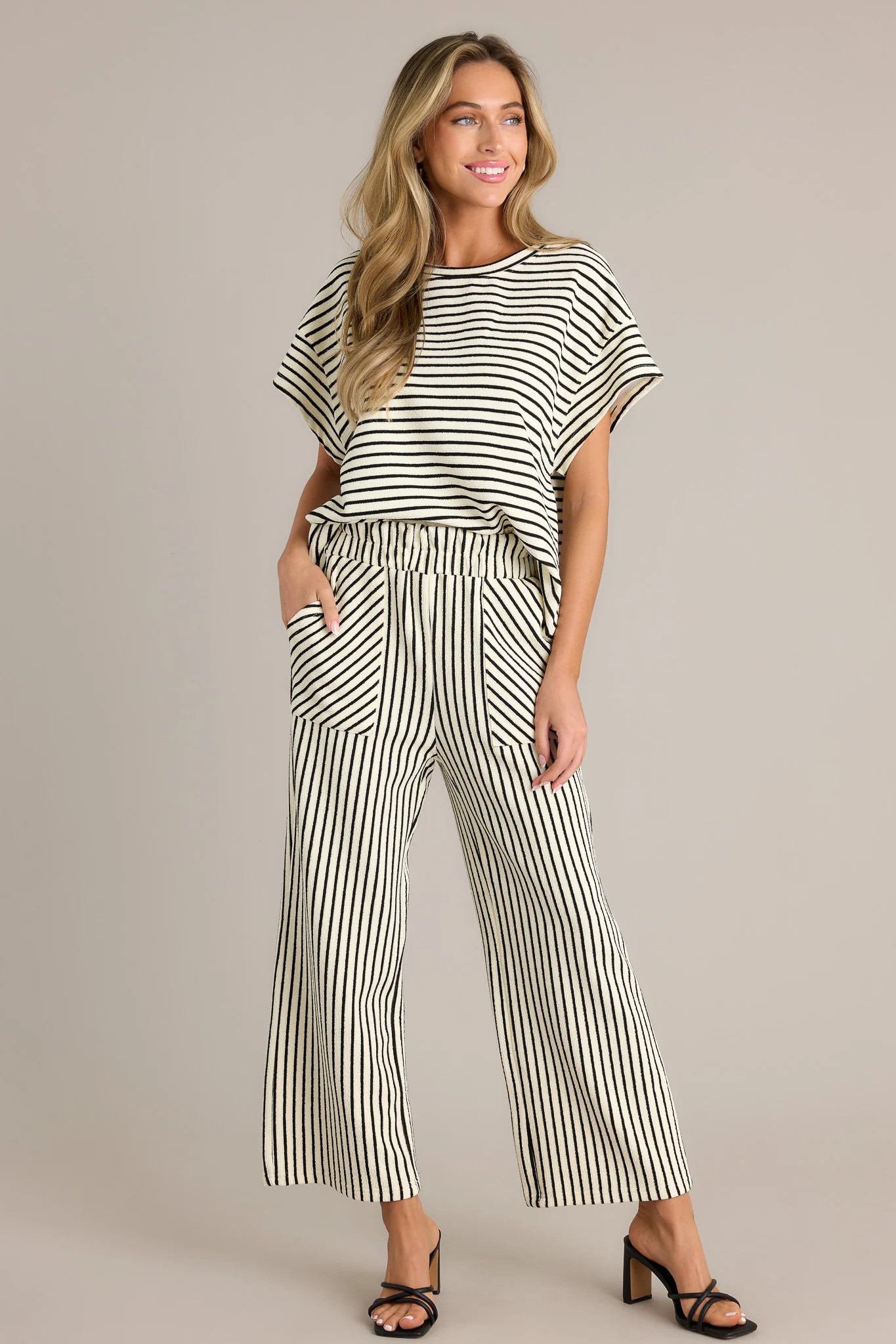 Something More Black Stripe Wide Leg Pants | Red Dress