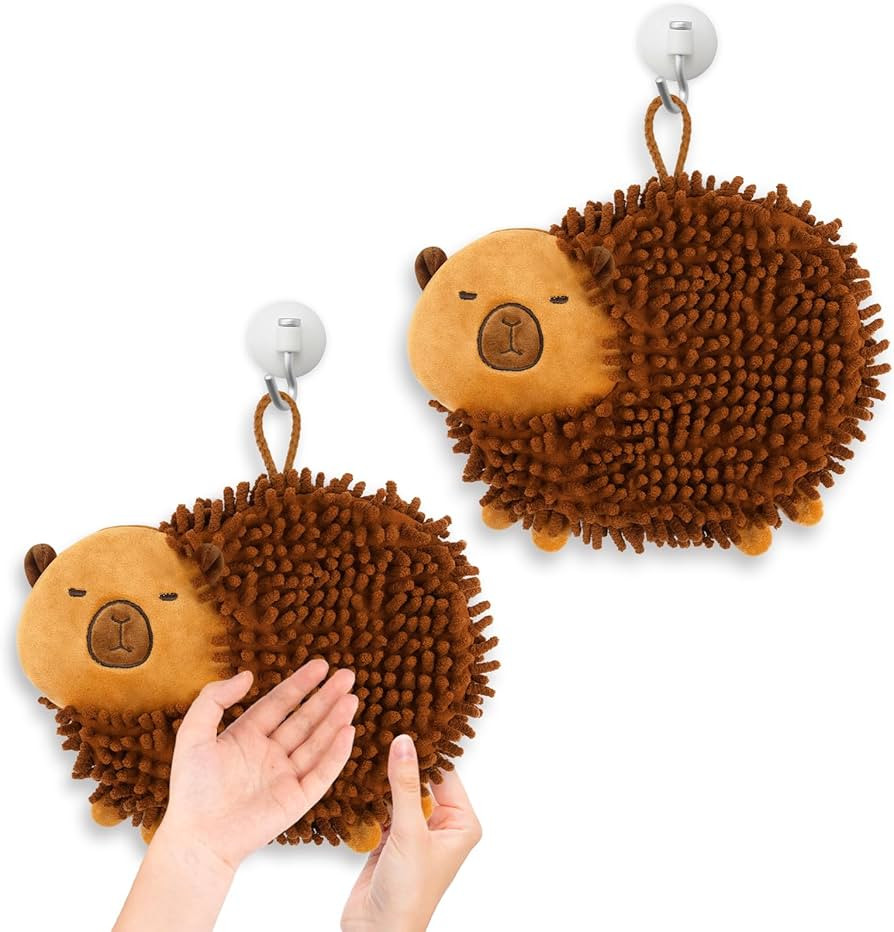 2 Pcs Fuzzy Ball Hand Towels, Cute Capybara Hand Towel Balls with Hanging Loop, Soft Absorbent Mi... | Amazon (US)