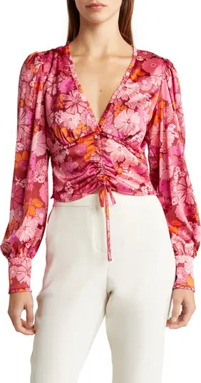 WAYF Floral Print Ruched Plunge Neck Blouse | Nordstromrack | Nordstrom Rack
