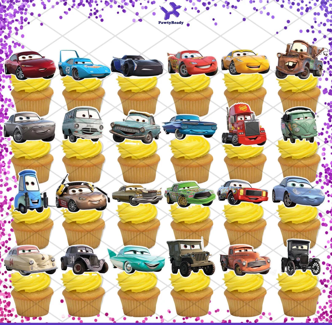 Cars Cupcake Toppers Birthday Party Food Picks Cake Decoration Lightning McQueen Doc Cruz Mater J... | Etsy (US)