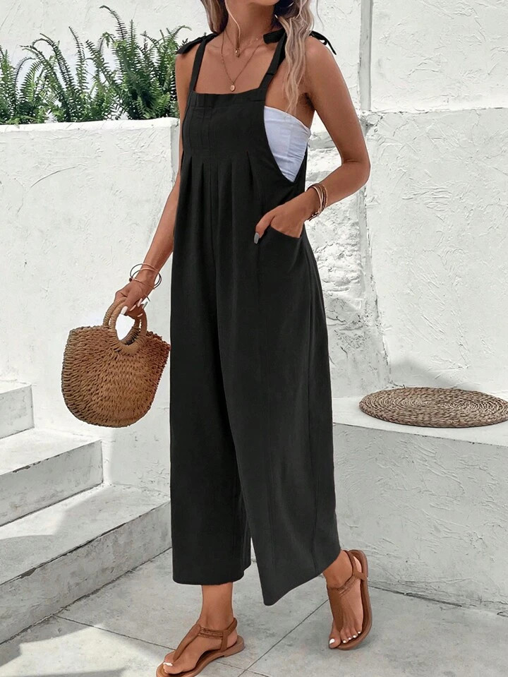 SHEIN LUNE Tie Shoulder Hidden Pocket Overall Jumpsuit Without Tube Top | SHEIN